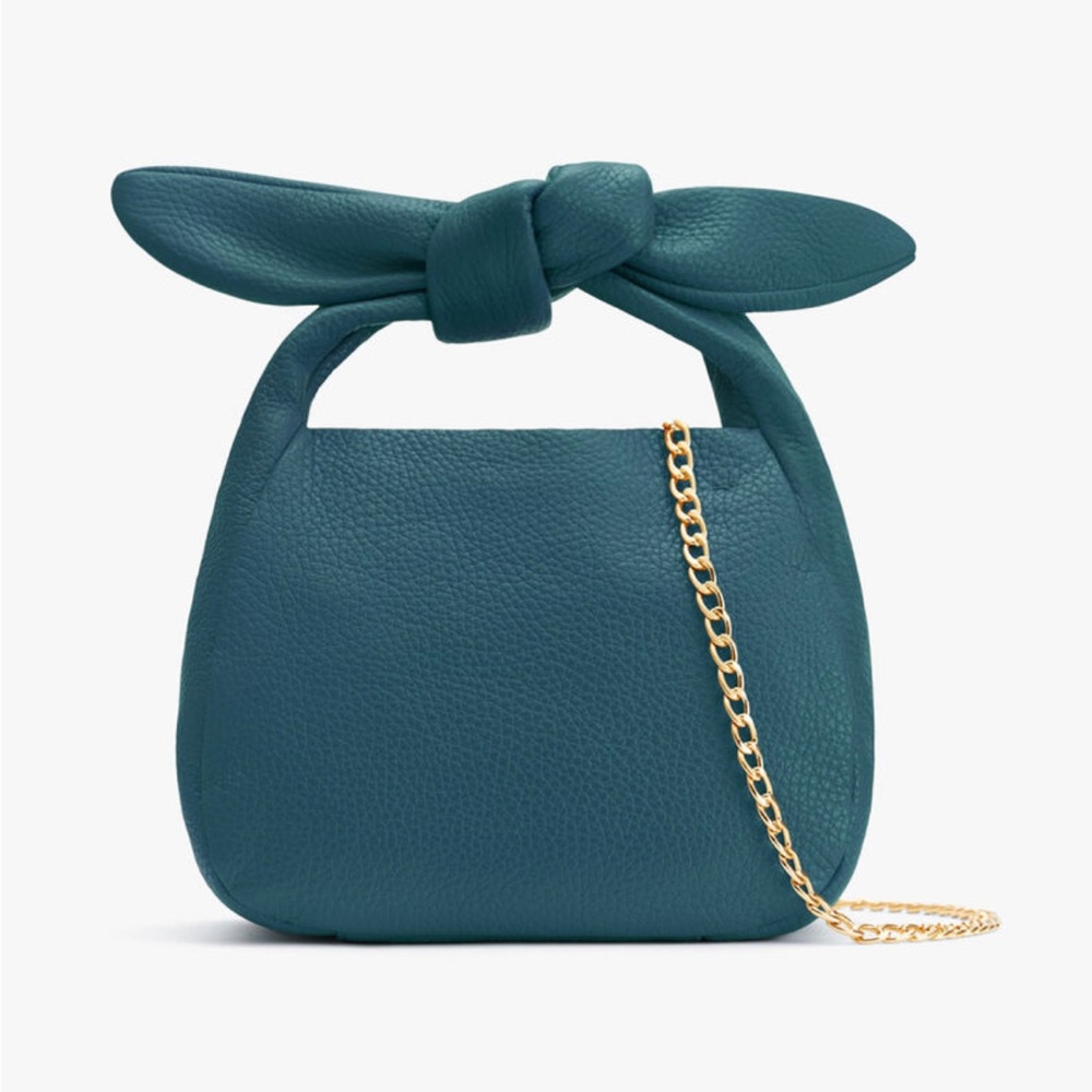 Cuyana Teal Knot Top Mini Bag with Gold Chain